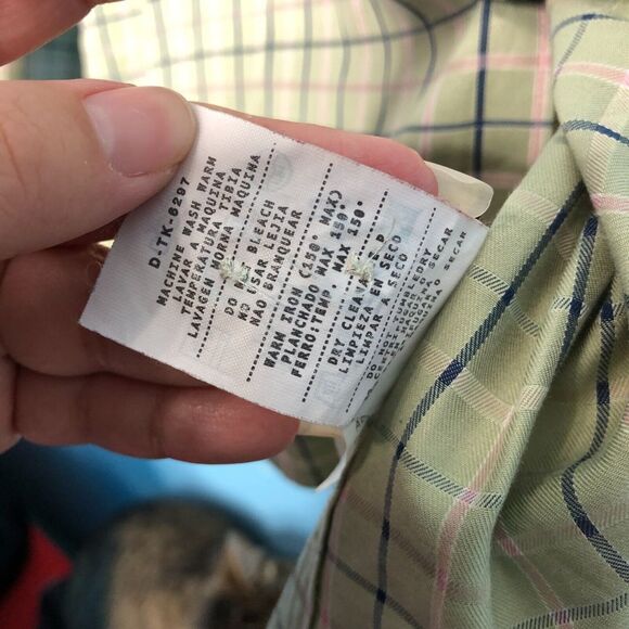 Ermenegildo Zegna Shirt Mens Medium Green Pink Blue Plaid Button Front Cotton - Picture 5 of 8